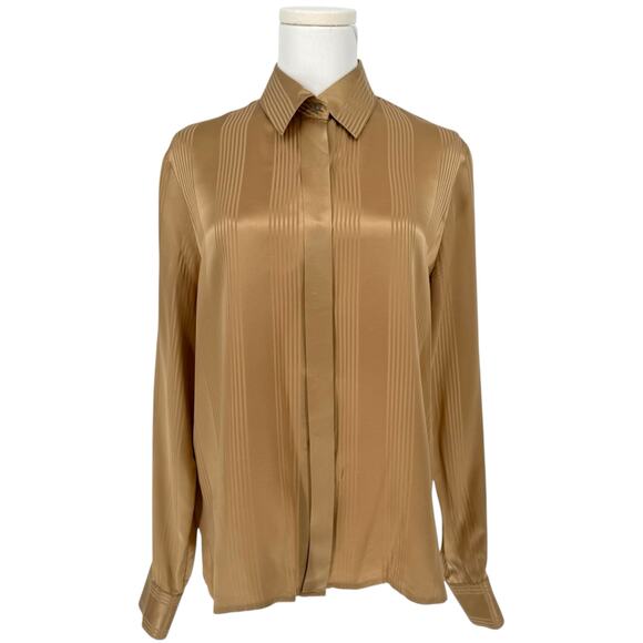 Vintage 1990s Rena Rowan Silk Vertical Stripe Button-Up Shirt Sz 10 Minimalist - Picture 1 of 6